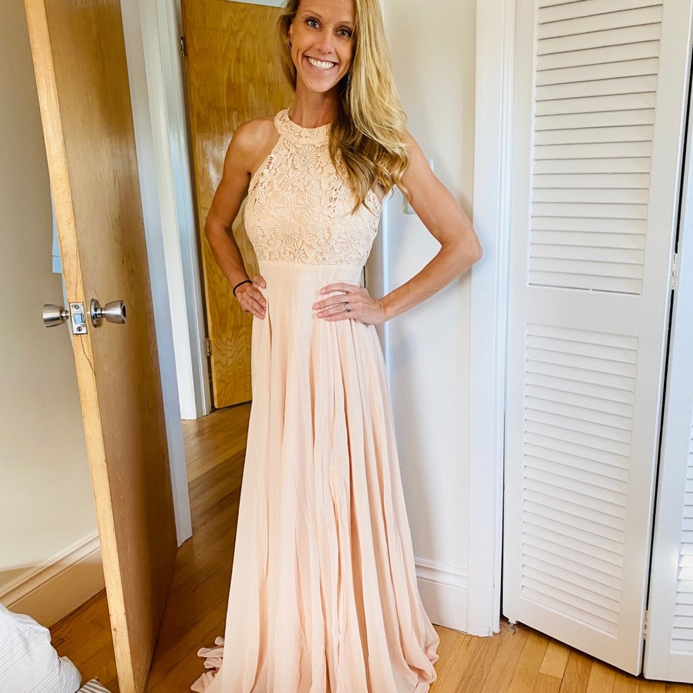 Lulu’s Blush Lace Maxi Dress - Bridesmaid